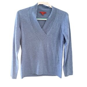 Saffron Womens 100% Cashmere V-Neck Sweater Light‎ Blue Long Sleeve Size Medium